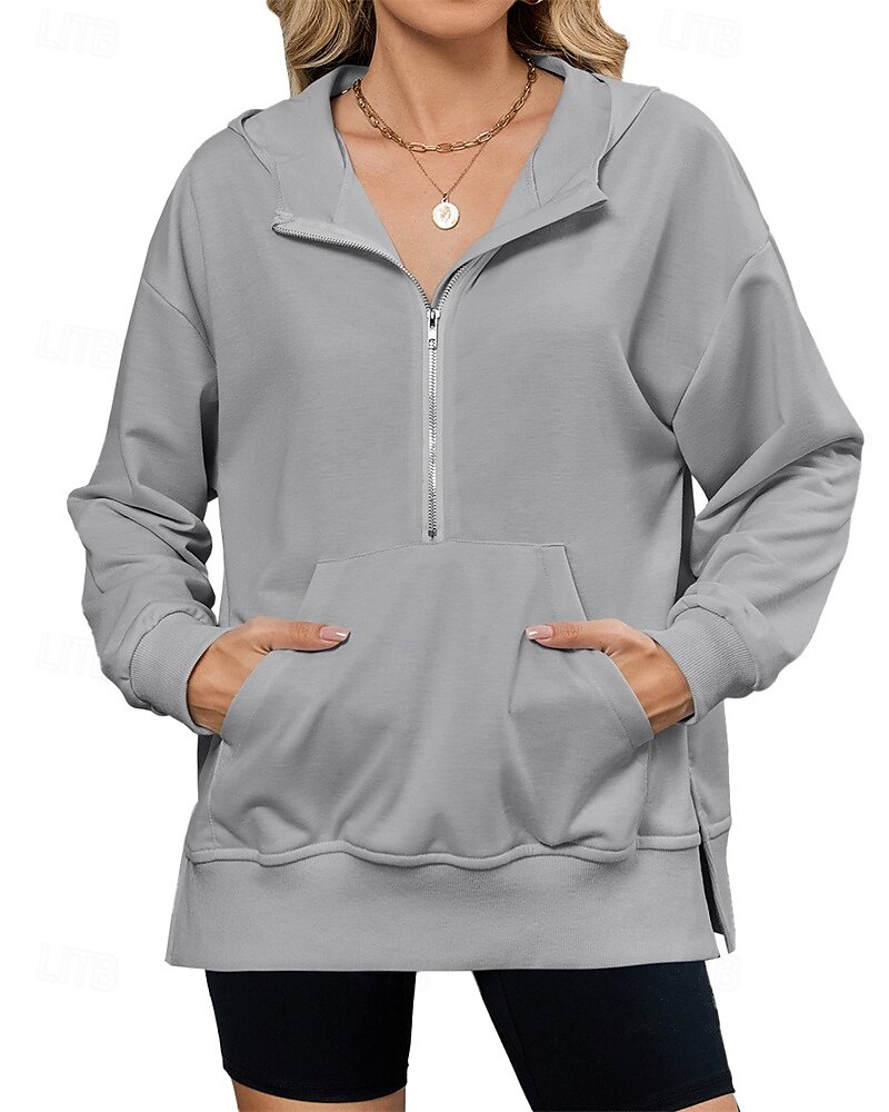 Femmes Sweat à capuche Uni Streetwear Occasionnel Confortable manche longue À capuche Hauts Réguliers Rue Fête Sortir Poche Avant Quart de zip Noir Rose Claire Bleu Kaki Gris Automne de 2025 ? $27.99 –P7