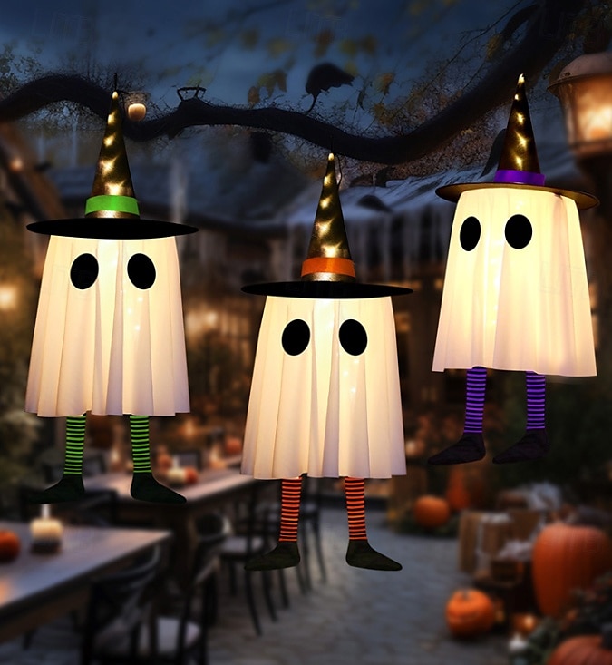 3 stk. 60 cm halloween utendørs lys hengende lysende heksehatt lange ben utendørs innendørs halloween-fest fest hengende tre tak vegg festlig atmosfære dekorativt lys tre-knappsbatterier 2025 - AU $27.09 –P8