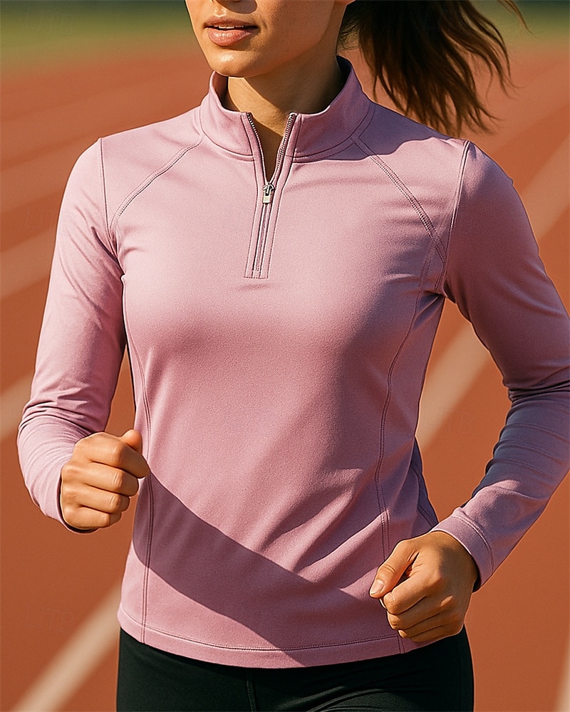 Damen Einfarbig Sweatshirt Laufoberteil Golf-Poloshirt Laufshirt Sommer Frühling Schlank Viertel Postleitzahl Langarm Schnelltrocknend Leicht Elastisch Atmungsaktiv Tennis Golfspiel Laufen Weinrot 2026 - $25.99 –P1