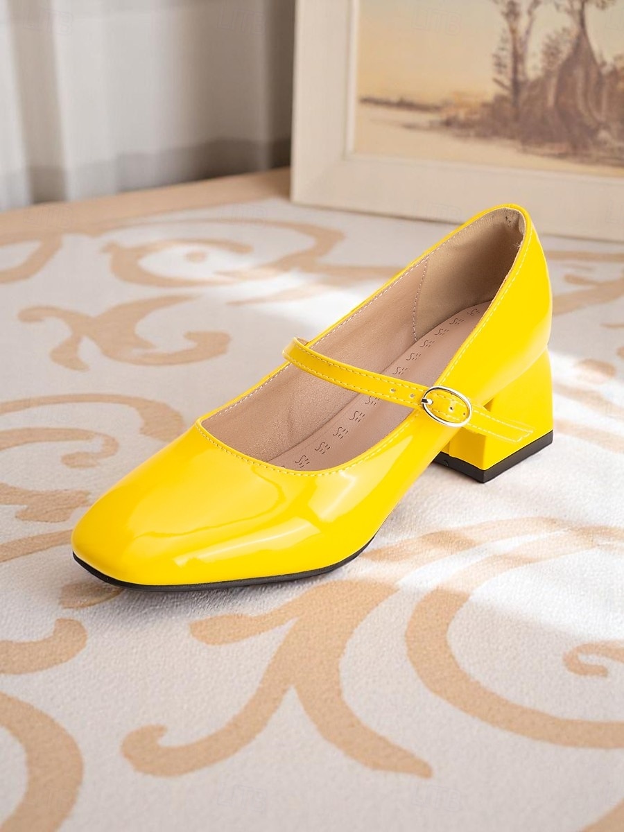 Dame vintage lyseblå lakksko med Mary Jane-blokkhæl – retro pensko i 1950-tallsstil for tenåringer og damer, ideelle for fester, skolearrangementer og hverdagslige elegante antrekk 2025 - $42.99 –P2