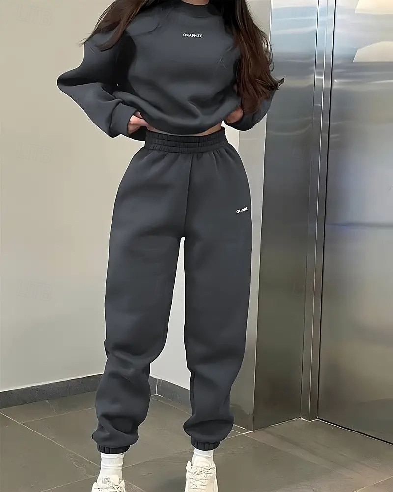 Жен. Спортивный костюм Штаны Свитер-свитшот Карман Однотонный Наборы одежды Весна Белый Темно-серый Тренажерный зал Тренировки Бег С защитой от ветра Длинный рукав Спорт Спортивная одежда 2025 - $31.99 –P7