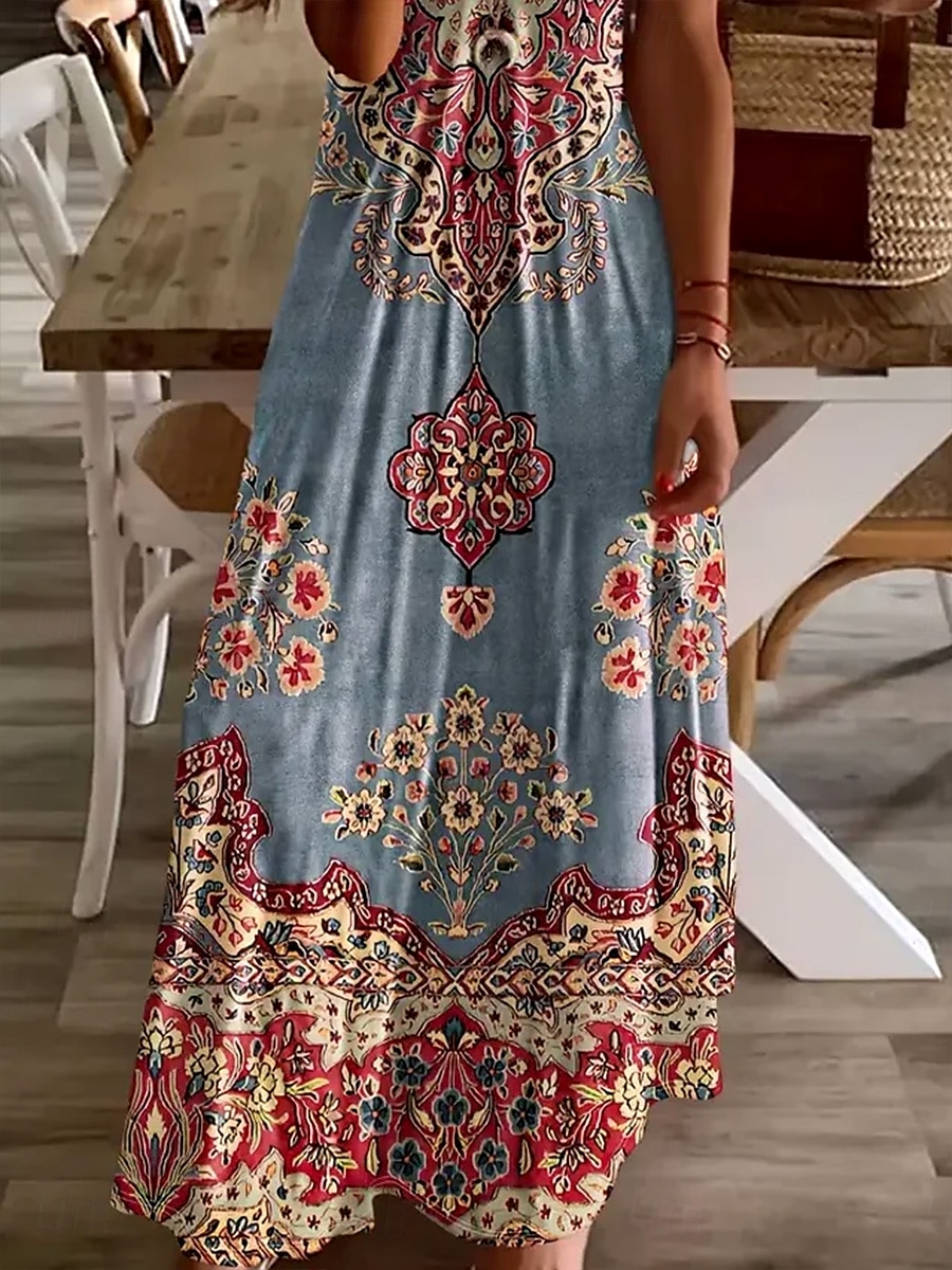 Damskie Sukienka maxi Codzienne sukienki Sukienka A line Letnie sukienki Elegancja Urlop Zabytkowe Regularny Kwiaty Graficzny W Tureckie Wzory Krótki rękaw Dekolt w kształcie litery U Jasnozielony 2025 - $30.99 –P3