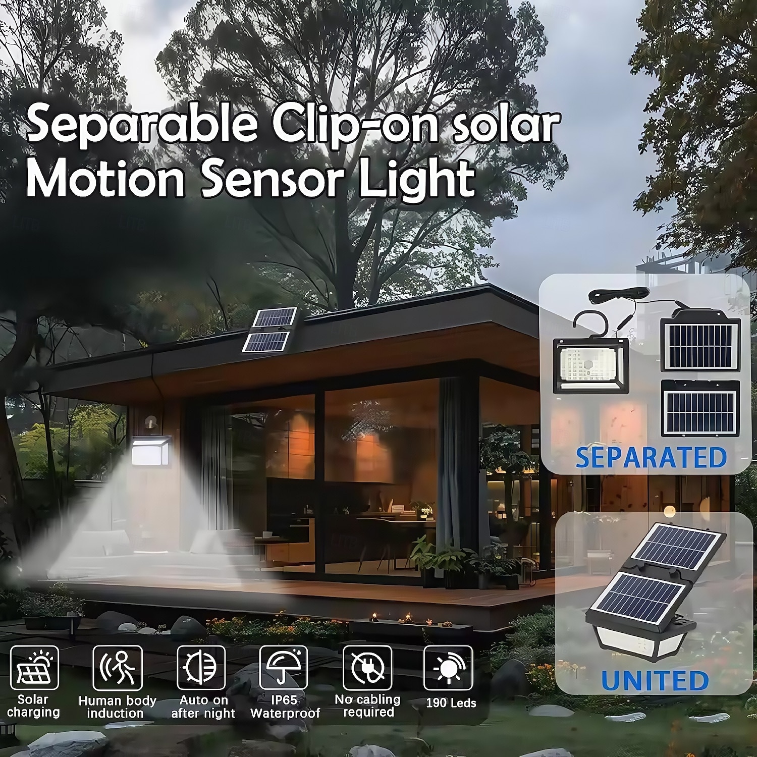 2025年 190LEDソーラーライト 屋外用 ポータブル モーションセンサー ソーラーライト 3モード クリップ式 投光器 ダブルソーラーパネル セキュリティライト ガーデン 1個  コレクション – $32.99 –P5