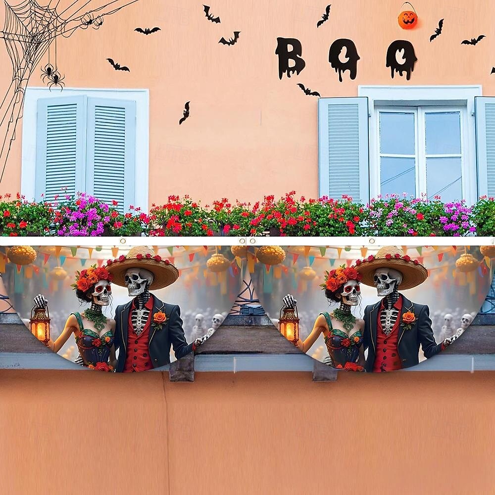 Halloween-waaiervlag, buitenvlag voor buiten, Halloween-tuinhek, hangende griezelige pompoenbanner, vlag voor op tafel, herfstkamerdecoratie, esthetische Halloween-verjaardagsfeestjesdecoratie. 2025 - $7.99 –P4
