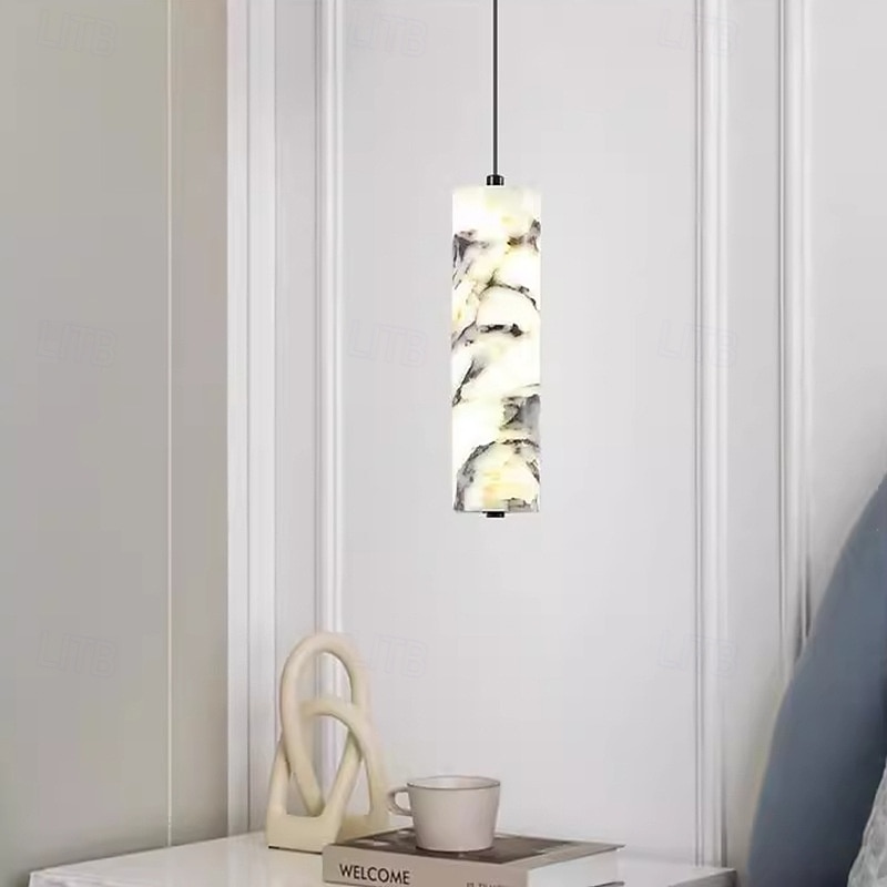 Bvlgari-stil rørformet alabaster-pendel, messing LED til soverom/stue 2025 - $299.99 –P4