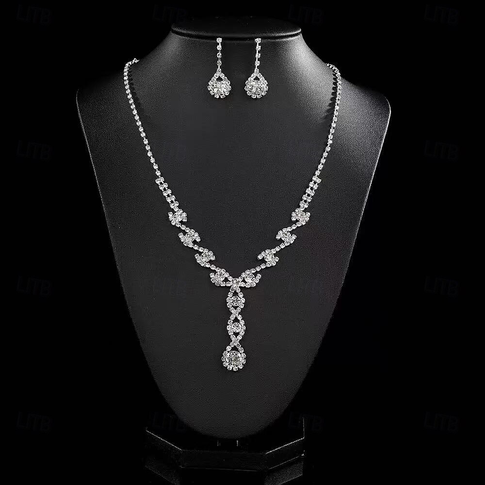 Set di gioielli da sposa, 1 set di orecchini con zirconi e strass, collana e braccialetti, elegante e raffinato, set di gioielli da donna per matrimonio, lavoro, occasioni speciali del 2025 a $28.99 –P3