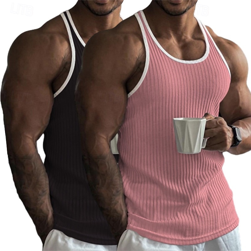 Per uomo Canotta Canottiera Senza Maniche Girocollo Estate Blocco di colori Striscia di Fossa Moda Designer Sportivo 2 Pezzi All'aperto Casuale Uscire Bianco + rosa Rosa / grigio Blu reale + nero del 2025 a $18.99 –P7