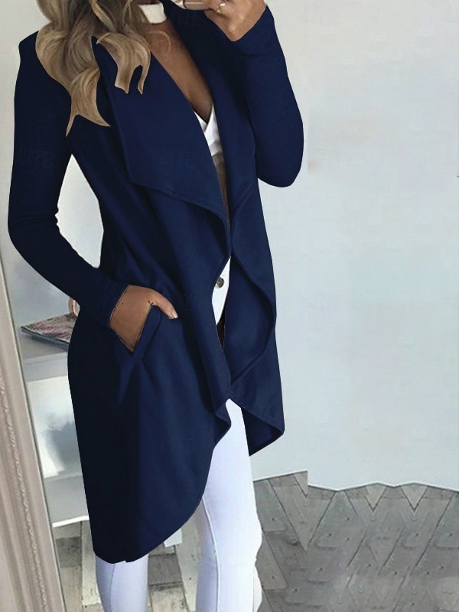 Dames Vrijetijdsjas Ademend Comfortabel Zak Modieus Casual Effen Vakantie Straat Casual Alledaagse kleding Open voorzijde Lang Strijkijzer Slank Lange mouw bovenkleding Zwart Wijn blauw Zomer Lente 2025 - $29.99 –P4
