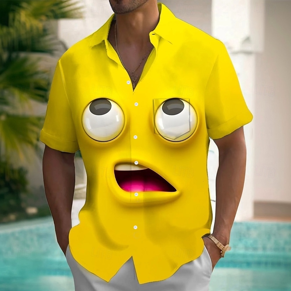 Homme Dessin animé Drôle Visage Souriant Chemise Chemise d'été Chemise Boutonnée Manche Courte Mode Décontractée Extérieur Vacances Tenue Quotidienne Été Printemps Col Rabattu Impression 3D chemises de 2025 ? $24.99 –P4
