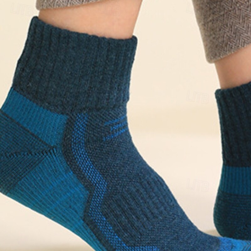 1 Paar Herren Damen Merino Wollsocken Wandersocken Sportsocken Thermo Warm Atmungsaktiv Anti Blasen Dick Outdoor Quarter Crew Patchwork Merinowolle Schwarz Königsblau Braun für Ski/Snowboard 2026 - $12.99 –P7