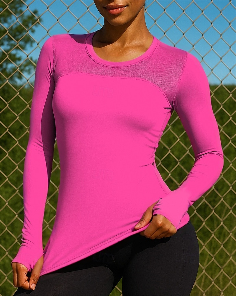 نسائي لون سادة تيشيرت للجري قميص الجري قمة الرياضة كم طويل تي شيرت الصيف الربيع سريع جاف خفة الوزن متنفس ركض يوغا ملابس رياضية ألبسة رياضية أزرق أسود أبيض 2026 - $18.99 –P4