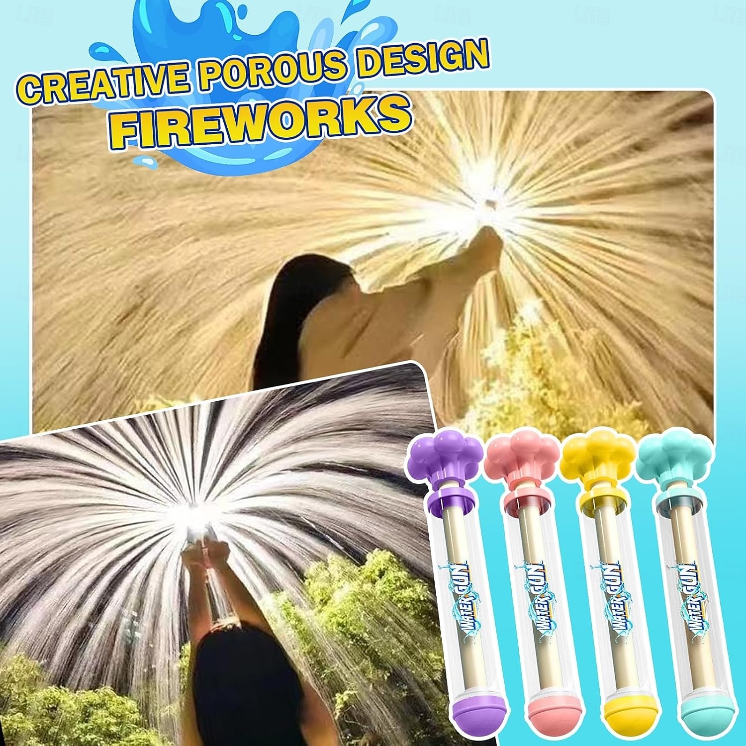 4-delige vuurwerkwaterpistool - romantisch vuurwerkwaterpistool voor koppels, groot bereik tot 8,2 meter, hogedruk uittrekbaar waterpistool, zomerzwembad &strandfeest plezier 2025 - $18.99 –P1