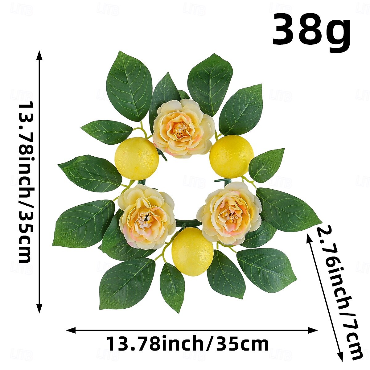 2025年 レモンの花のキャンドルリングの装飾、緑と小枝のフェイクフラワーキャンドルリース、春夏のパーティーの装飾のためのホリデーテーブルのセンターピース  コレクション – $9.99 –P3