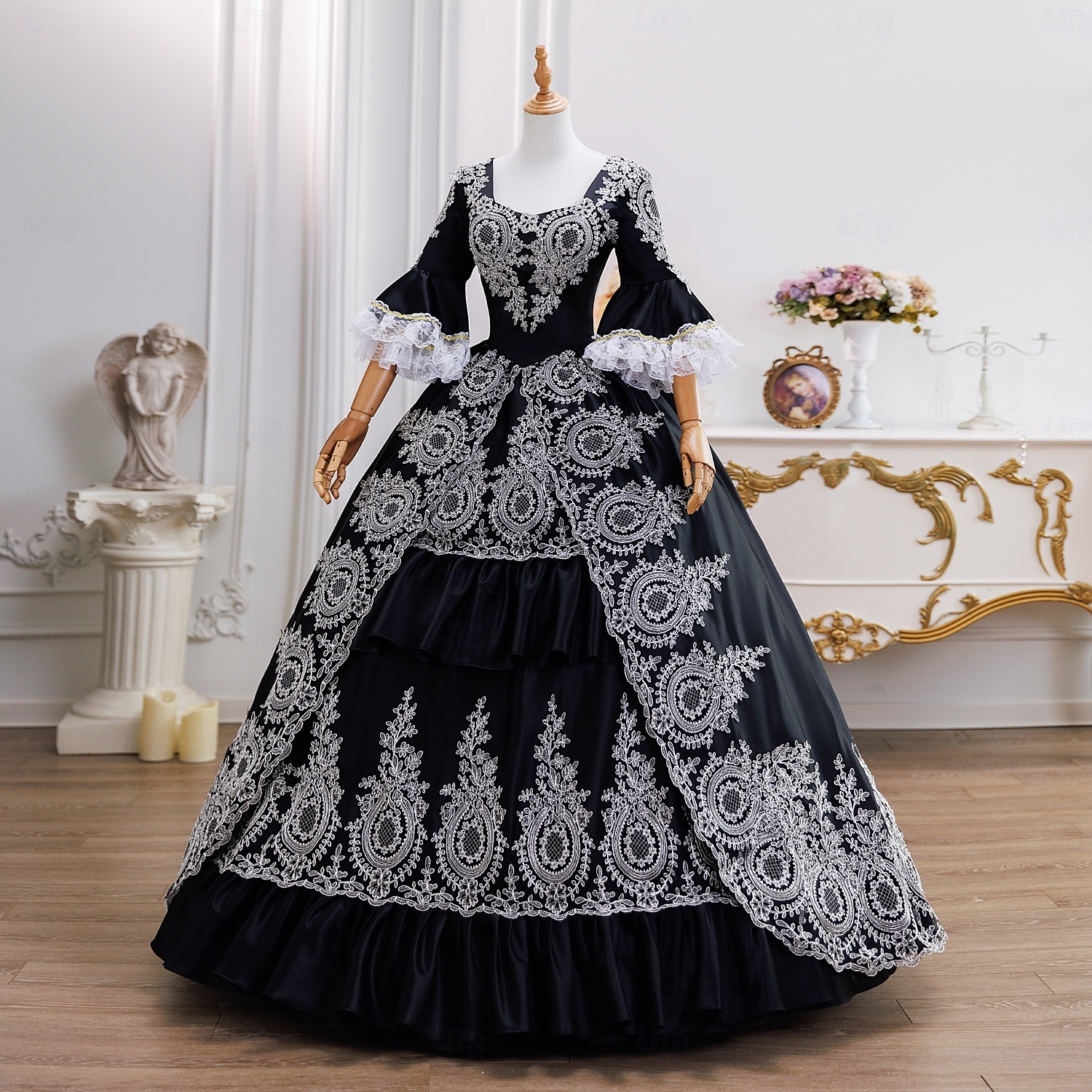 Vintage Rokoko Renaissance Maxi Kleid Normal Ein Hauch Prinzessin Braut Plissiert Gerüscht Prinzessin Rundhals Kostüm Damen Halloween Karneval Maskerade Leistung Party Halloween Erwachsene Ganzjahres 2025 - $193.99 –P1