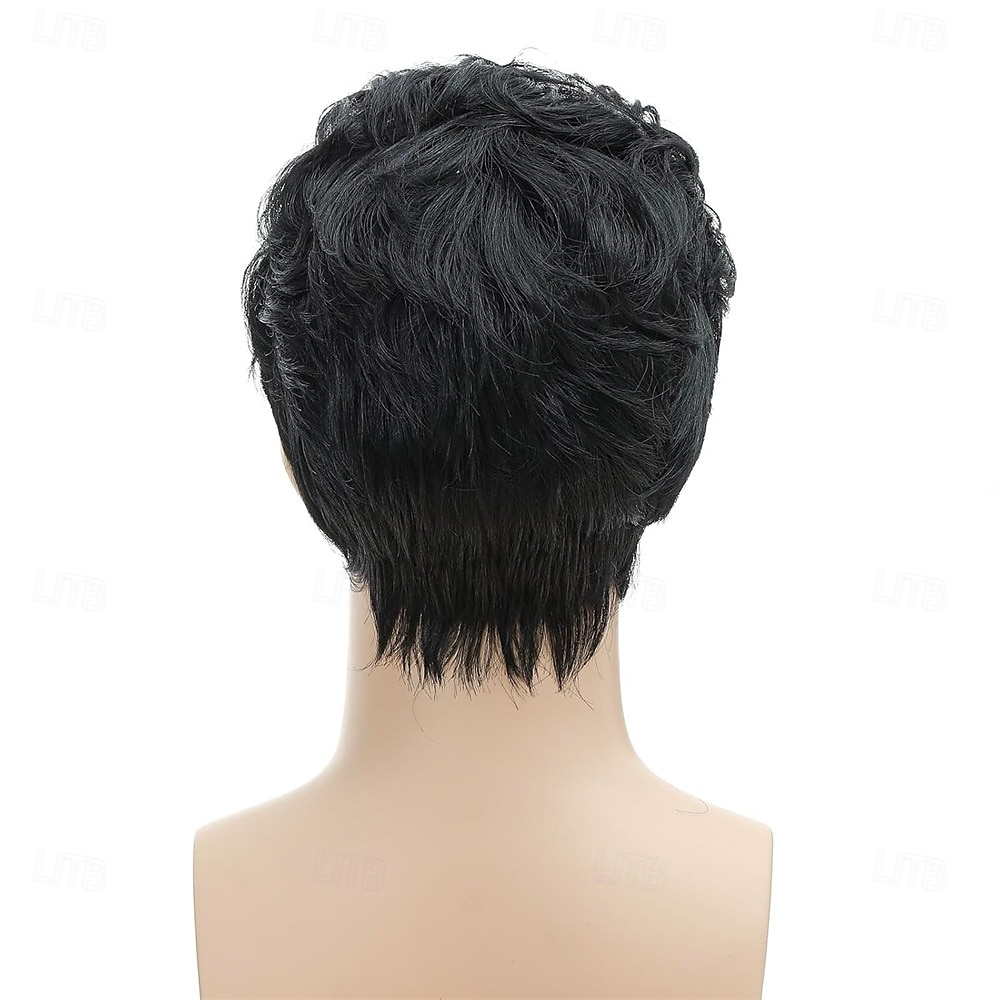 Roker Style Mens Black Short with a Front Curl Costume Wig for Cosplay Halloween Costume Party Wig 2025 - $24.99 –P4