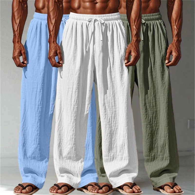 Homens Calças de linho Calças Calça verão Calças largas Calças de praia Com Cordão Cintura elástica Perna reta Tecido Conforto Respirável Comprimento total Ao ar livre Casual Diário Férias Moda de 2025 por $35.99 –P5