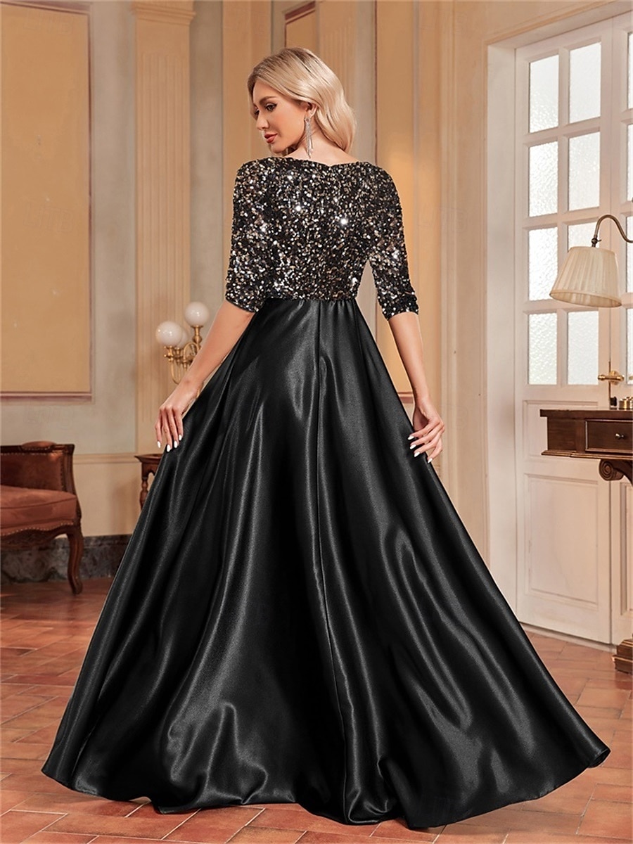 A-Line Quinceanera Dresses Elegant Dress Formal Wedding Floor Length Long Sleeve V Neck Polyester with Sequin 2025 - $99.99 –P6