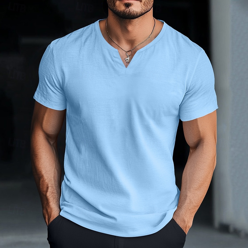 Homens Camiseta Manga Curta Decote V Verão Tecido Moda Clássico Casual Puro Rua Casual Esportes Branco Azul Cinzento Top Tee para Homens de 2025 por $12.99 –P8