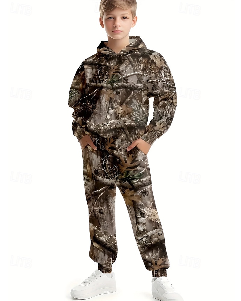 Jongens 3D Boom Set met capuchon en joggingbroek Sportoutfit Trainingspakken Lange mouw Lente Herfst Dagelijks Basic Casual Kinderen 4-12 jaar Capuchon Buiten Vakantie Sport Getailleerd 2026 - $26.99 –P2