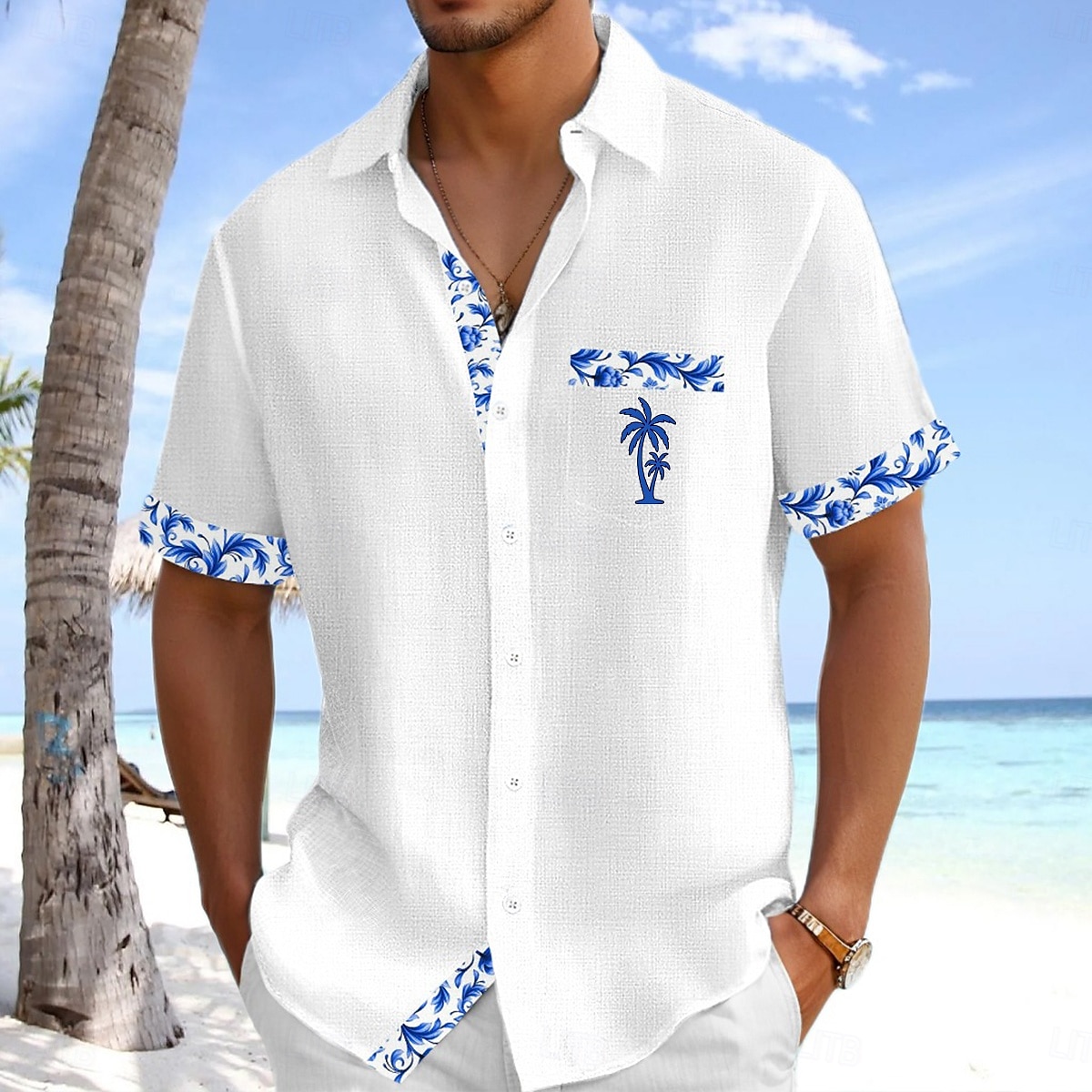 Per uomo Camicia Camicia di lino Camicia Estiva Camicia da Spiaggia Camicia con Bottoni Floreale Ferie Abbigliamento quotidiano Bianco Rosa Blu marino Azzurro Manica Corta Collo ripiegato Estate del 2025 a $25.99 –P1