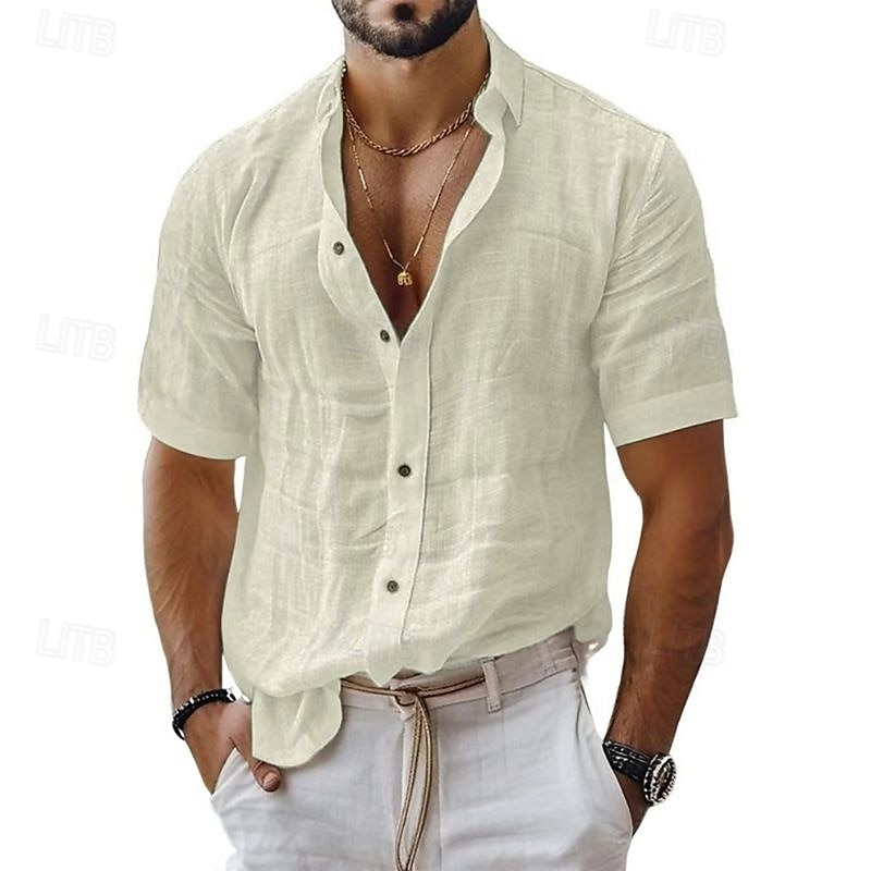 Per uomo Camicia Camicia di lino Camicia casual Camicia con Bottoni Camicia di cotone Semplice Vacanza Streetwear Nero Bianco Verde chiaro Rosa Manica Corta Collo ripiegato Estate Abbigliamento del 2025 a $12.49 –P6