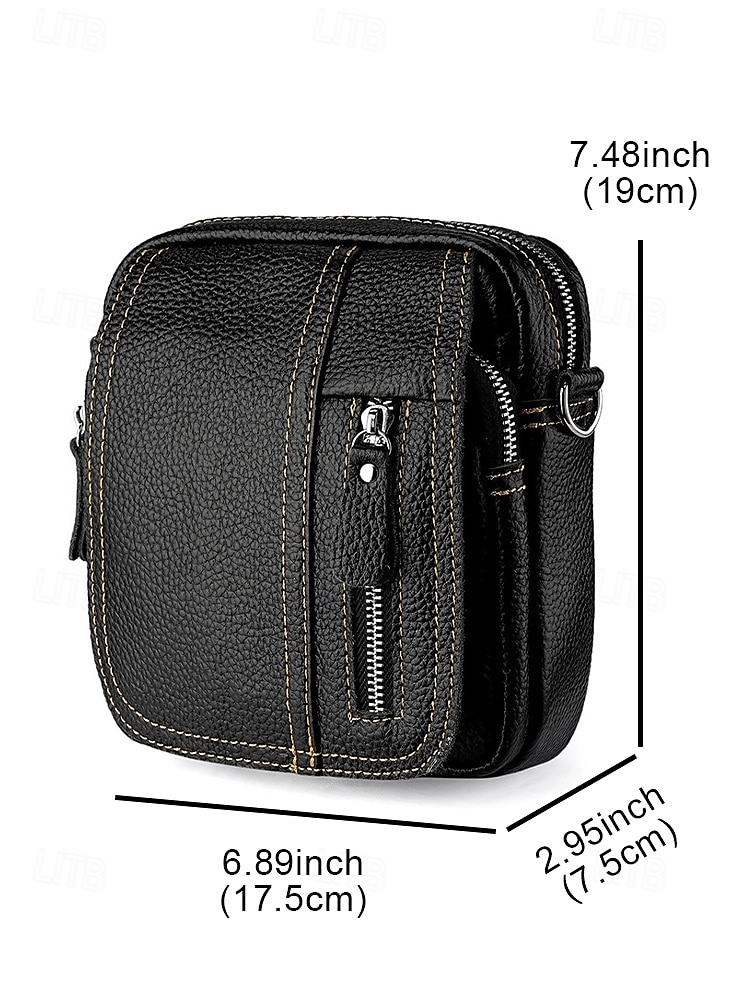 Men's genuine leather messenger bag with zipper pocket, Retro style, Can be inserted into the belt to use as a waist bag, Suitable for outdoor travel, Hiking, Camping or western cowboy wear 2025 - $26.99 –P11