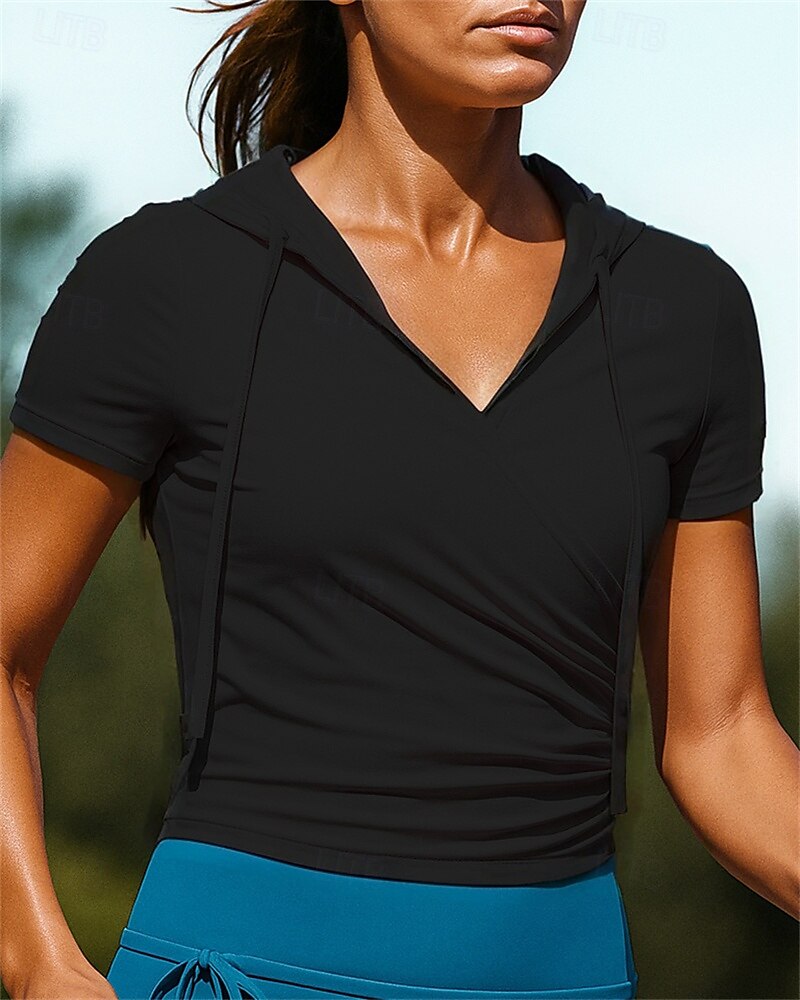 Damen Wanderhemd Wanderspitze Gerüschtes Oberteil Kurzarm V Ausschnitt Oberteil Außen Atmungsaktiv Schnelltrocknend Feuchtigkeitsableitend Leicht Nylon Schwarz Weiß Rosa Tennis Golfspiel Laufen 2025 - $21.99 –P5