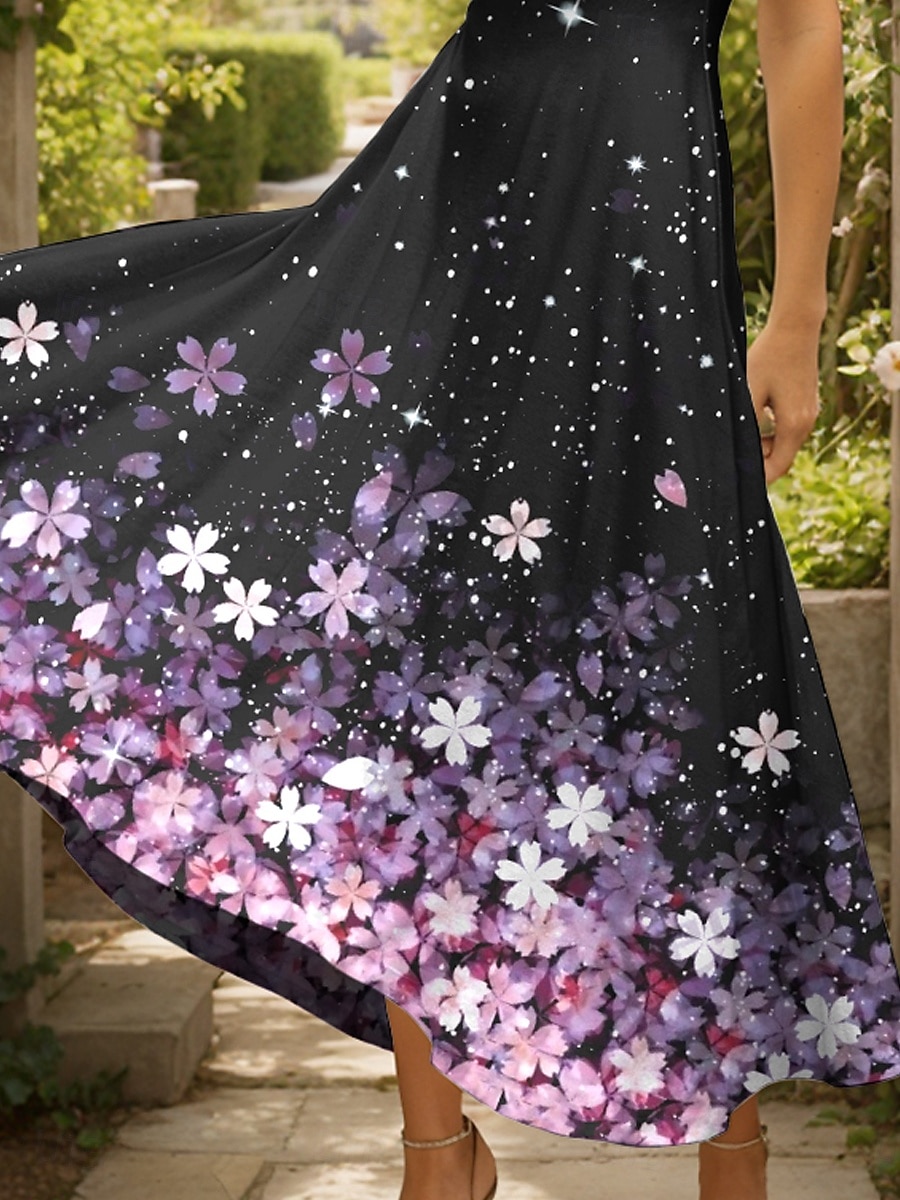 Women's Maxi Dress Knit Dress Casual Dress A Line Dress Summer Dress Elegant Vacation Casual Regular Fit Ombre Floral Graphic Short Sleeve Square Neck Pink Blue Purple Green Summer 2025 - $31.99 –P3