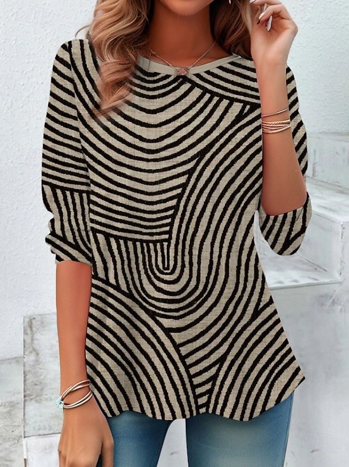 Women's T Shirt Graphic Geometric Elegant Vintage Stylish Long Sleeve Crew Neck Round Neck Regular Tops Daily Print Pink Blue Purple Green Khaki Summer Spring 2025 - $22.99 –P1