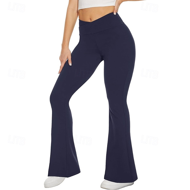Women's Bell Bottom Slacks Streetwear Casual Full Length Natural Plain Elastic Waist Comfy Outdoor Comfortable Outdoor Streetwear Dark-Gray Navy Black Fall Regular Fit 2025 - $19.99 –P3