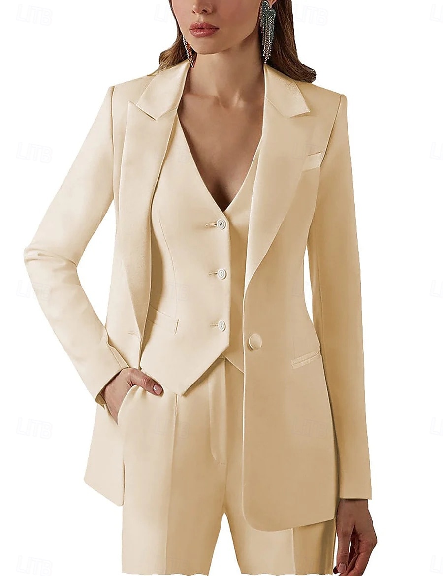 Costum de 3 piese pentru mama miresei vintage simplu minimalist rever lungime până la podea material elastic mânecă lungă cu nasturi 2025 - $159.99 –P1