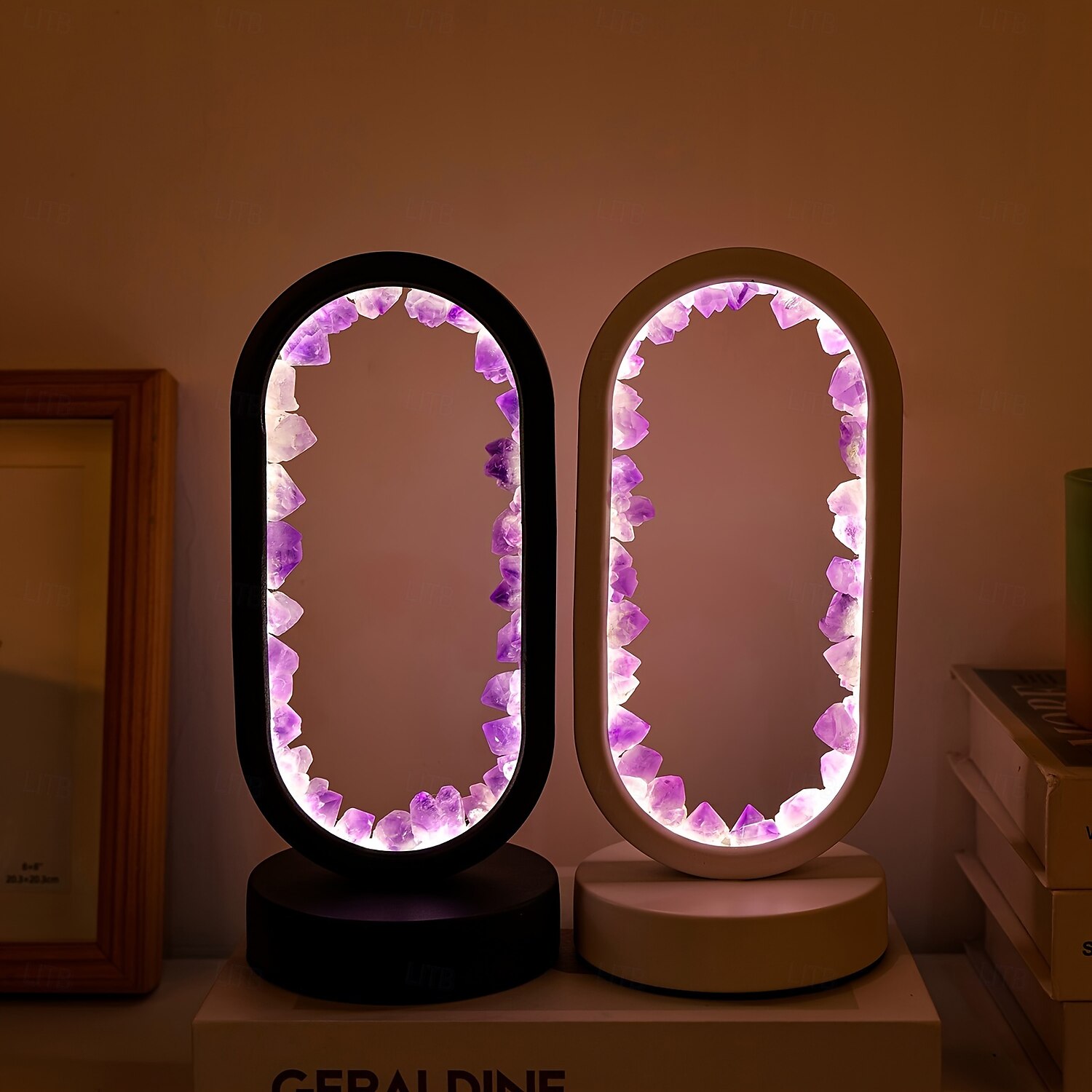 1 peça de luminária de cabeceira LED clássica com flores de quartzo e ametista natural, pedra bruta, cristal, luz noturna suave para quarto e mesa, alimentada por USB, modos multicoloridos, ideal para de 2025 por $58.99 –P4