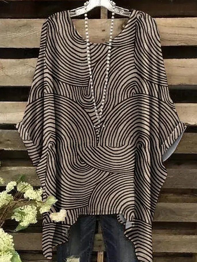 Női Boho ing Grafika Mértani Absztrakt Elegáns Csehország Aktív Rövid ujjú Denevérujj Terített nyak Normál felsők Napi Szabadság Strandruházat Fekete Fehér Arcpír rózsaszín Barna Nyár Tavasz 2025 - $22.99 –P1