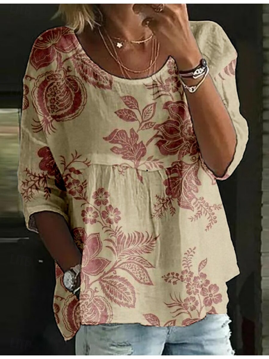 Per donna Blusa Floreale Elegante Manica 3/4 Girocollo Top Regolari Quotidiano Ferie Stampato Nero Verde chiaro Blu marino Viola Verde Estate del 2025 a $21.99 –P6