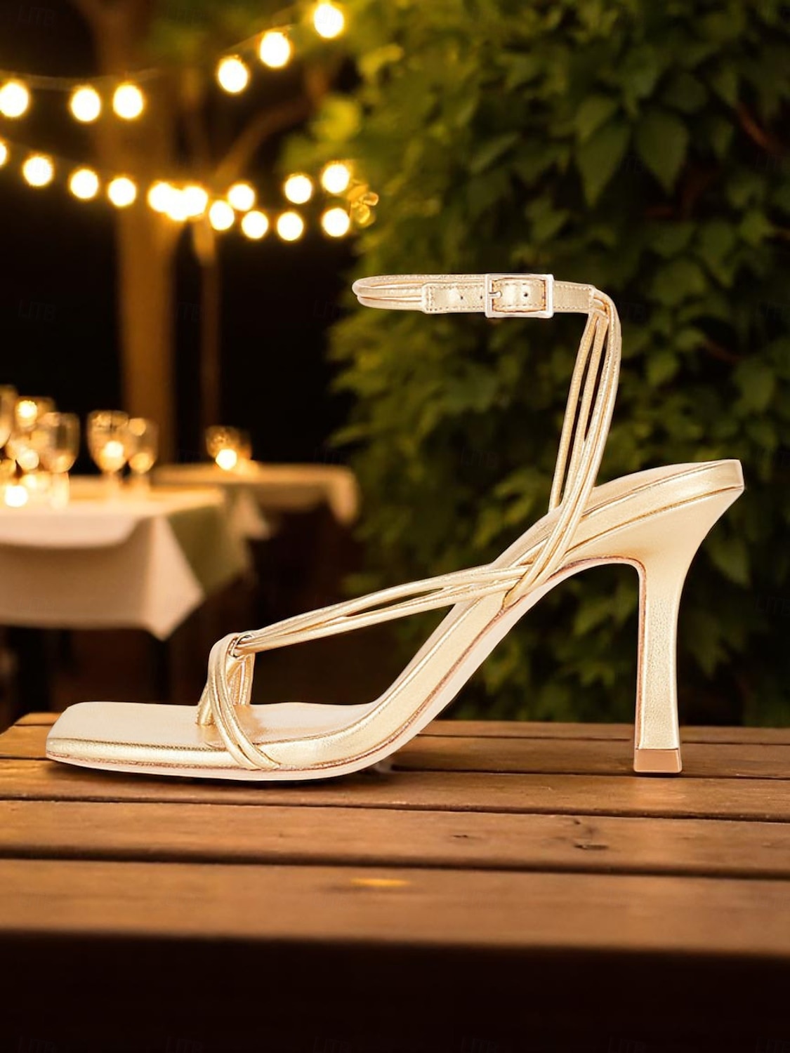Sandalias de tacón alto con tiras doradas para mujer: tacones de aguja metálicos con correa en el tobillo para fiestas nocturnas y clubwear. 2025 - $46.99 –P5