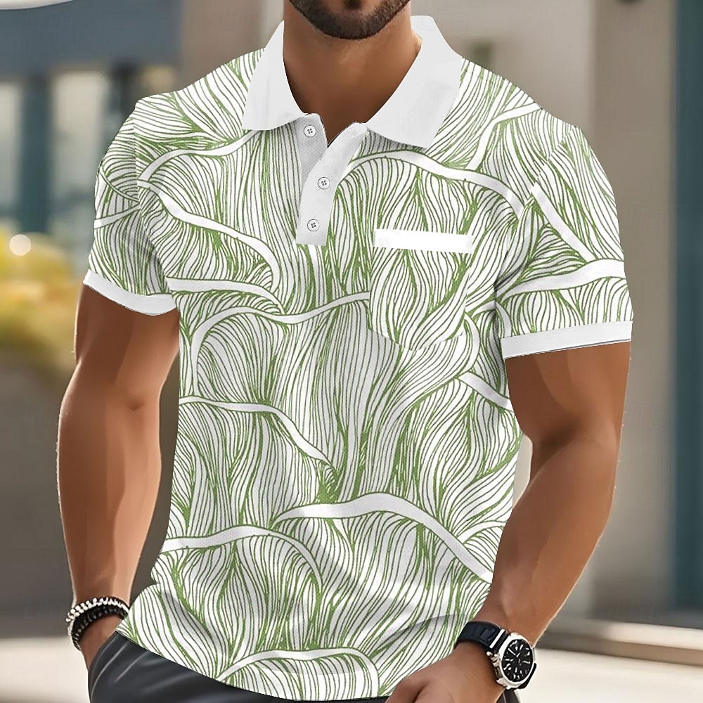 Miesten Geometrinen Viiva Polo Lyhythihainen Poolopaidat Kauluspaidat Business Casual ulko- Urheilu- ja treenivaatteet Arki-asut Tasku 3D-tulostus Napit Kesä Sininen Purppura Ruskea 2025 - $20.99 –P4