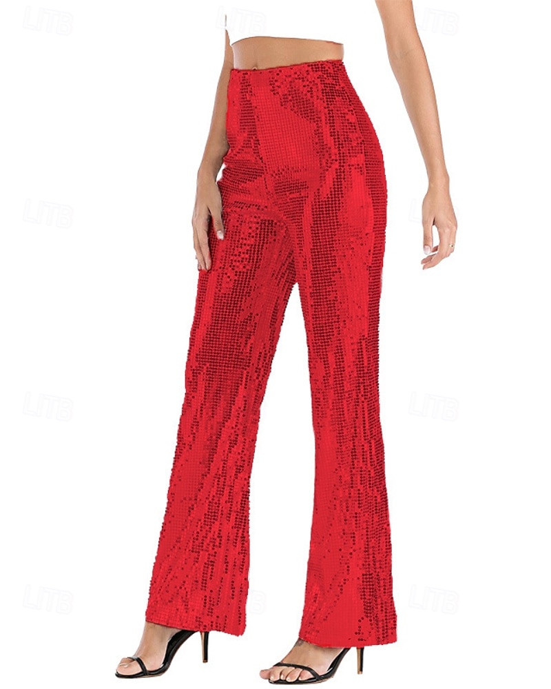 Per donna Gamba larga Moda Streetwear Lunghezza intera Naturale Semplice Paillettes Elastico in vita Comodo All'aperto Confortevole All'aperto Vacanza Feste Argento Nero Rosso Autunno Vestibilit del 2025 a $22.99 –P5