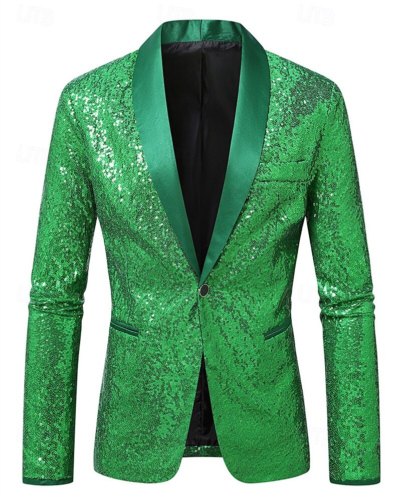 Herr Kavaj Företag Cocktailfest Bröllopsfest Mode Ledigt Vår Höst Polyester Ensfärgat Ficka Knappar Bekväm Enkelknäppt Blazer Grön 2025 - $58.99 –P2