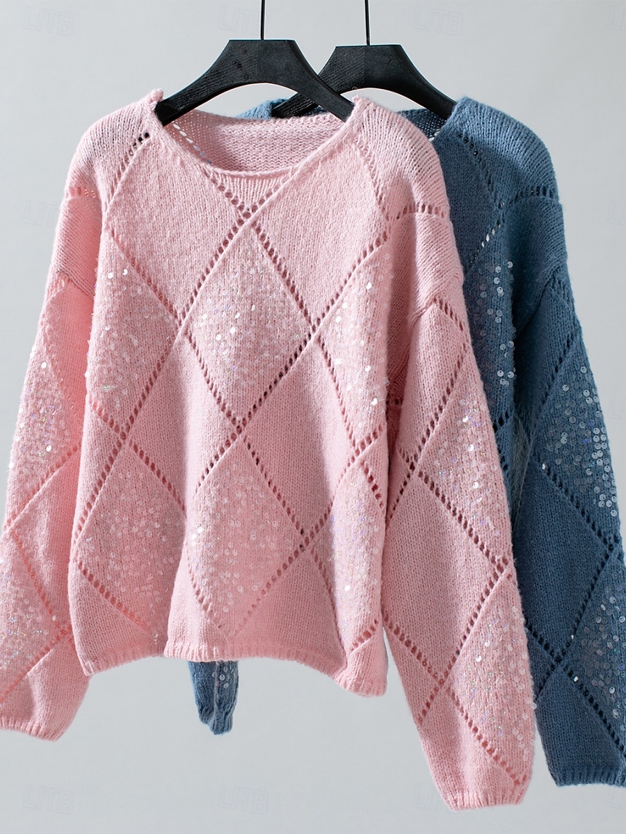 Per donna Felpa Casual Morbido Colore Puro A Coste Girocollo Lavorato a maglia Manica Lunga Top Regolari Maglia All'aperto Quotidiano Weekend Rosa Blu Autunno del 2025 a $39.99 –P10