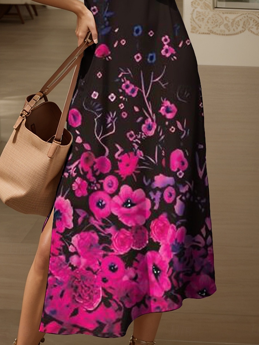Women's Maxi Dress Casual Dress Sundress A Line Dress Elegant Vacation Casual Beach Regular Fit Ombre Floral Graphic Short Sleeve V Neck Magenta Red Blue Purple Summer Spring 2025 - $28.99 –P3