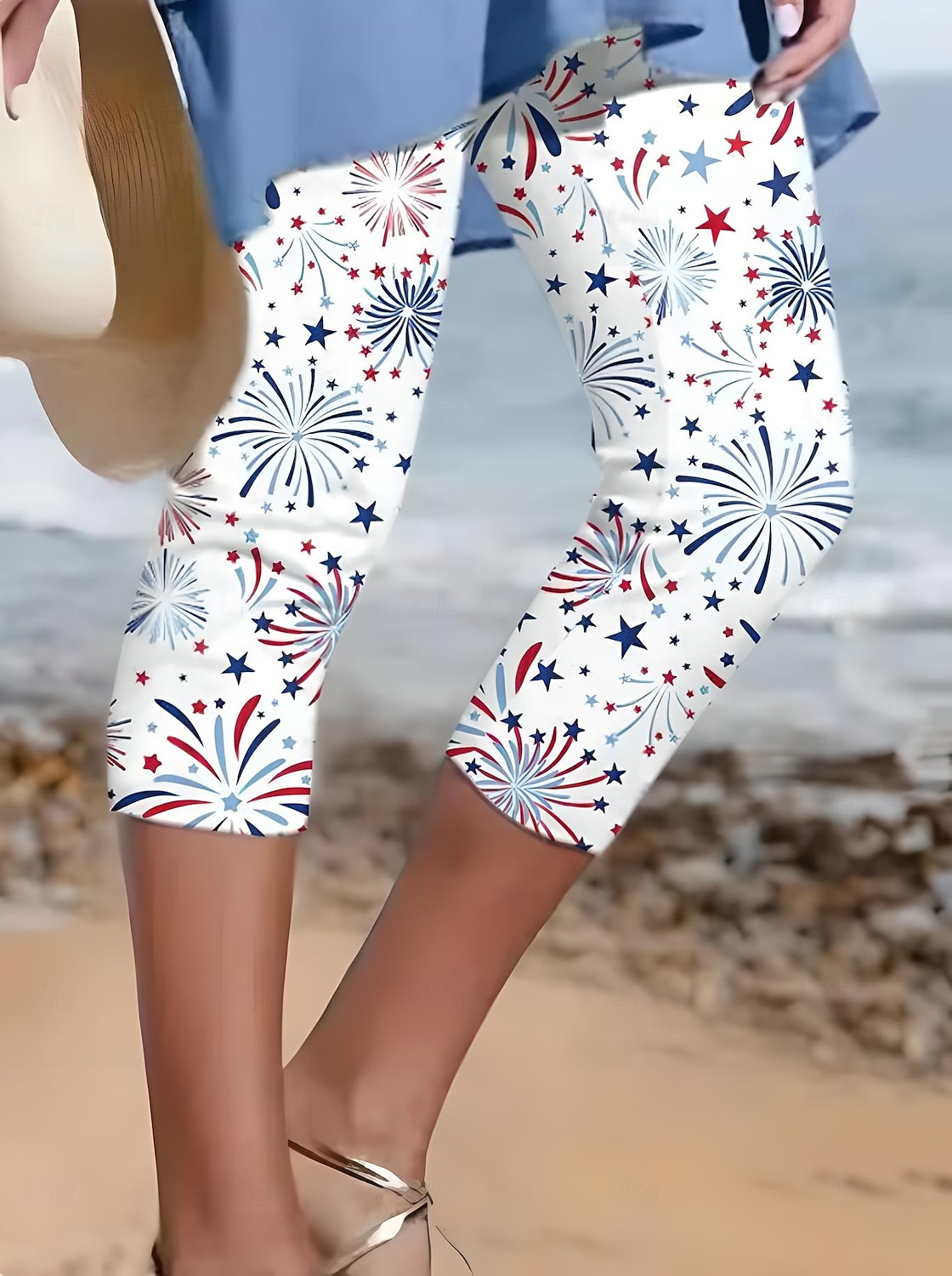 Női hazafias capri nadrág leggings divat utcai viselet alap tőhosszú magas derékú nadrág grafikus csillagcsíkos nyomtatás lélegző puha rugalmas 2025 - $18.99 –P1