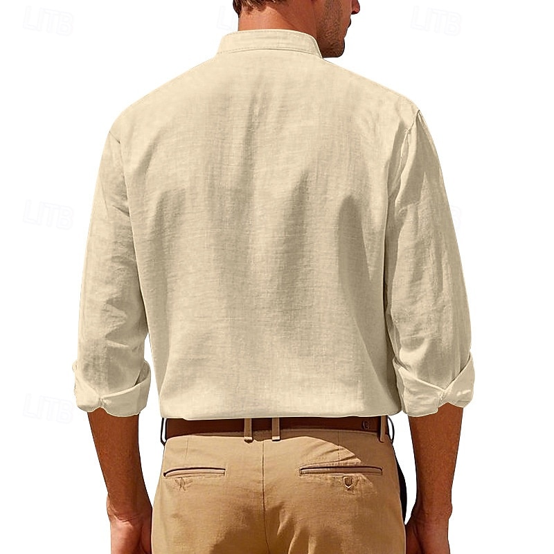 Herren Hemd Leinenhemd Freizeithemd Knopfhemd Baumwollhemd Kokospalme Urlaub Hawaiianisch Schwarz Weiß Khaki Grau Langarm Stehkragen Sommer Frühling Bekleidung Druck 2025 - $26.99 –P9