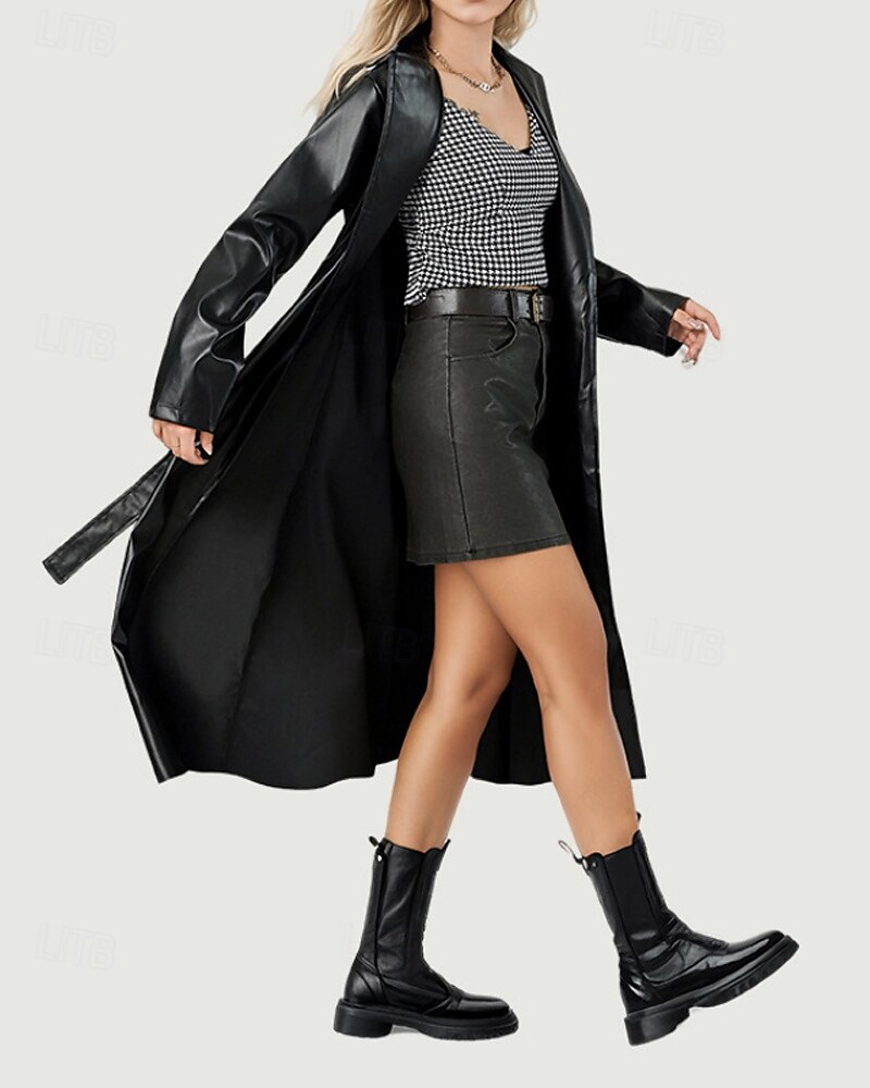 Damen Trenchcoat Warm Bequem Tasche Aktiv Mode Einfach Ausgehen Wochenende Offene Vorderseite Lang Umlegekragen Normale Passform Langarm Oberbekleidung Schwarz Herbst Winter 2025 - $34.99 –P4