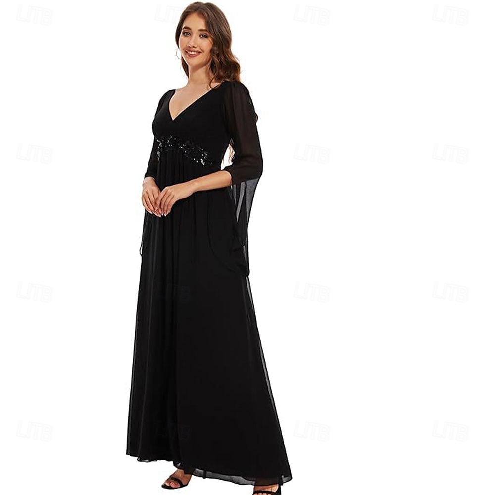 Φόρεμα A-Line της Μητέρας της Νύφης Elegant Απλό V Λαιμό Μήκους Δαπέδου Σατέν Μακρύ Μανίκι με Πτυχώσεις Ομοιόμορφο Χρώμα 2025 - $119.99 –P6