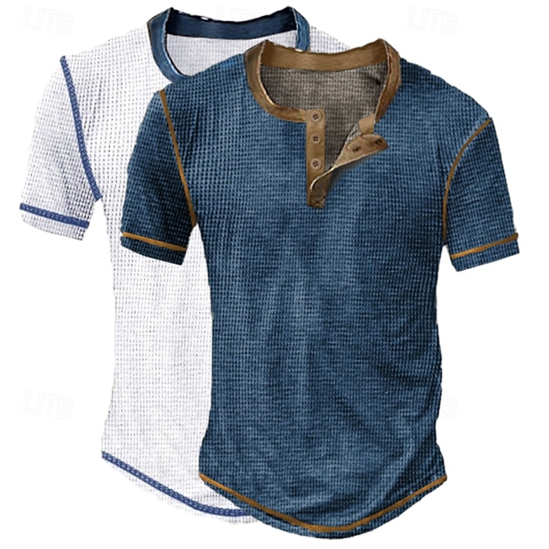 Per uomo Maglia Henley a nido d'ape Maglietta Manica Corta Tinta unita Moda Designer Casual Bottoni Confezione multipla Henley All'aperto Casuale Quotidiano Estate Brown + giallo Blu scuro / Blu del 2026 a $30.99 –P10