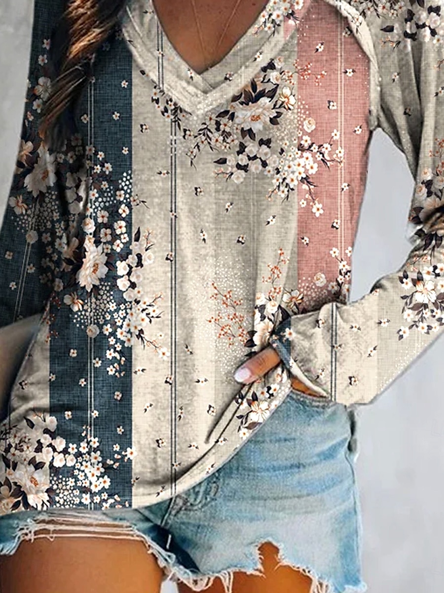 Pentru femei Tricou Floral Grafic Geometric Epocă occidental Casual Manșon Lung În V Topuri obișnuite Zilnic Sfârșit de săptămână Îmbrăcăminte de vacanță Imprimeu Galben Roșu Vin Roz Prăfuit 2025 - $22.99 –P5