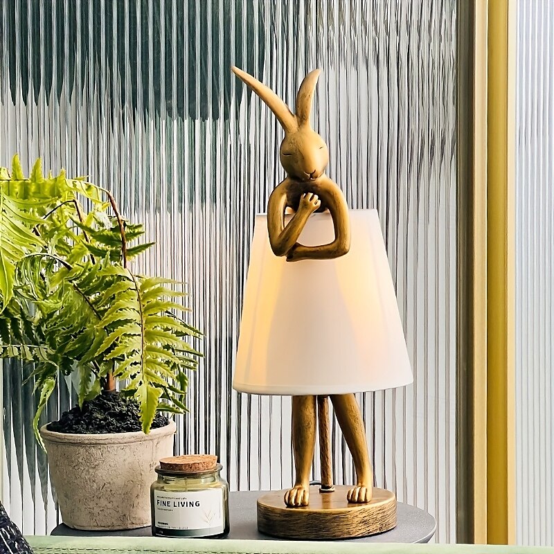 Moderne Tischlampe im Hasen-Stil aus der Mitte des Jahrhunderts mit Leinenschirm, USB-betrieben, dekorative Schreibtischlampe, goldenes Finish, sanfte Umgebungsbeleuchtung für Wohnzimmer, Schlafzimmer 2025 - $340.29 –P10