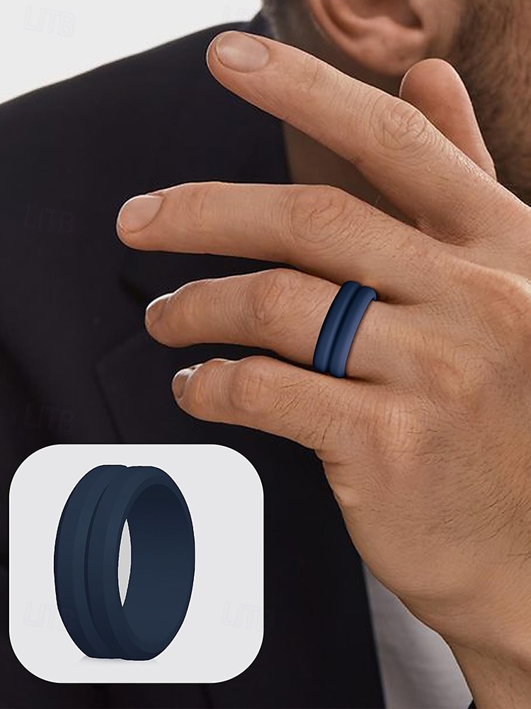 fede nuziale in silicone da uomo con design a doppia scanalatura – elastico leggero da 8 mm per stili di vita attivi, allenamenti in palestra e sport all'aria aperta del 2025 a $7.99 –P2