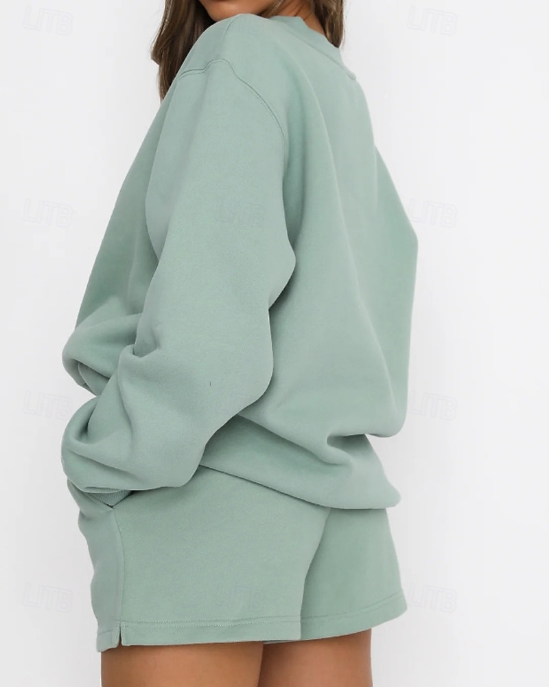 2025年 女性用 トラックスーツ プルオーバースウェットシャツ スウェットショーツ レース ソリッド スーツウェア 秋 Темный хаки ブラック ジム アスレイジャー ランニング 防風 長袖 スポーツ アクティブウェア 伸縮性あり レギュラー  コレクション – $25.99 –P9