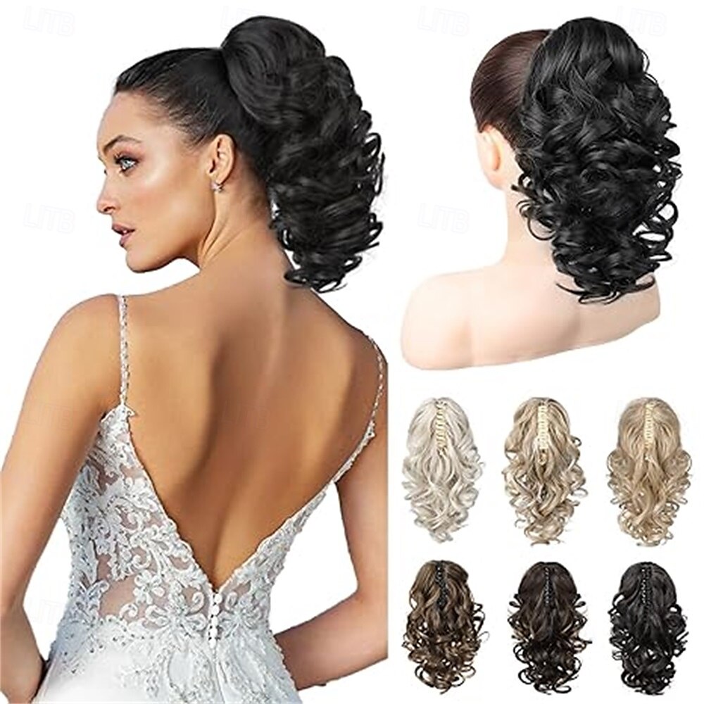 12 extensões de rabo de cavalo clássicas soltas, cacheadas, onduladas, com presilhas, apliques de cabelo para mulheres - castanho chocolate com mechas de 2025 por $14.99 –P4